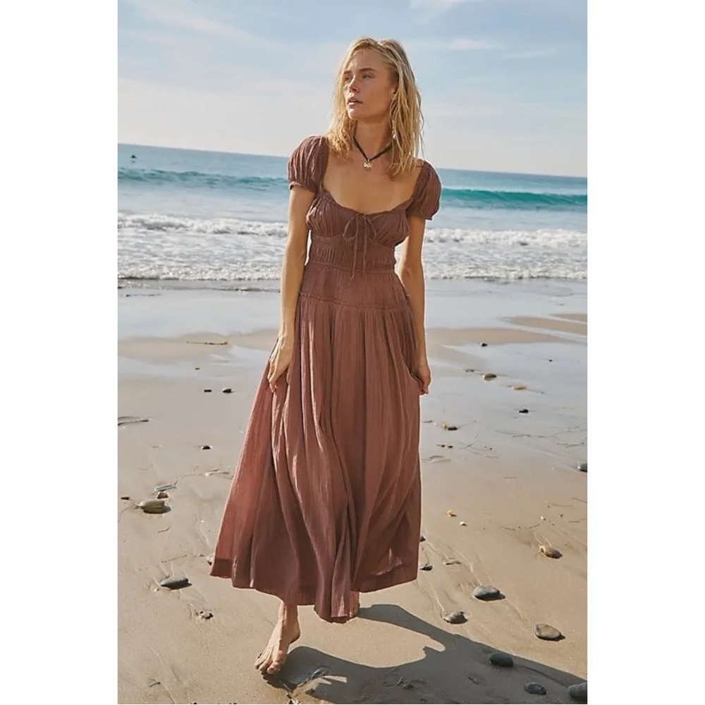 Free People Feeling Bonita Midi Maxi Dress in Brown Size XS Romantic Dainty - Picture 6 of 16